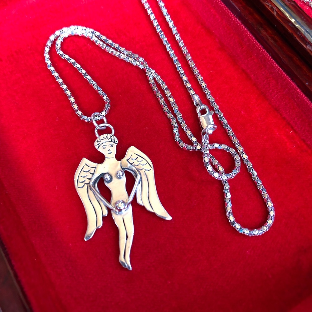 Guardian Mother Angel Pendant - One of a kind - Artisan Piece made of SS